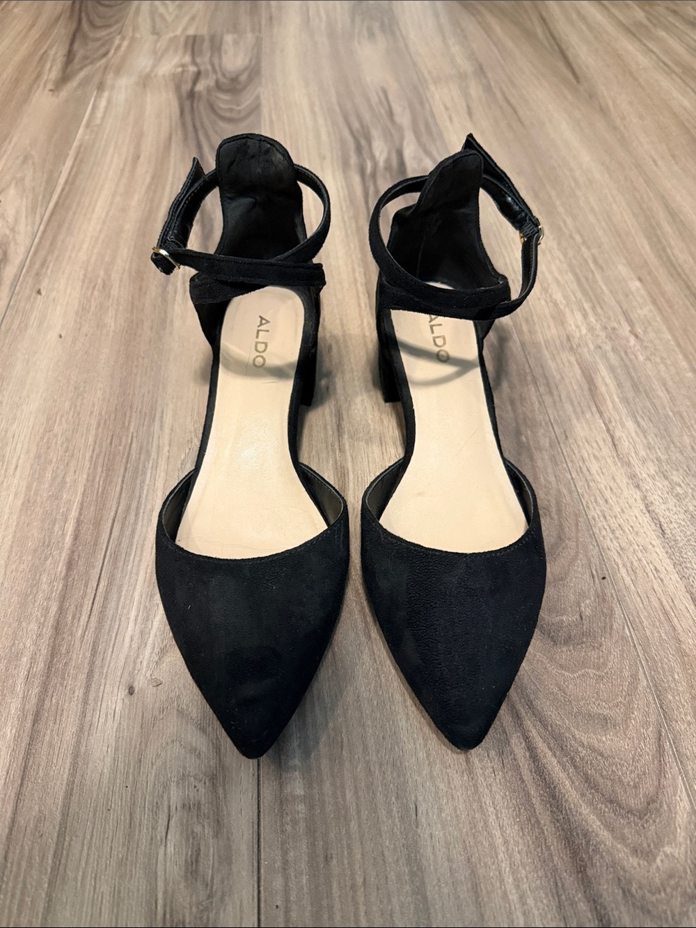Aldo Black Pointed Ankle-Strap Pumps